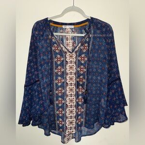 Jolt Navy and Burgundy Patterned Blouse
